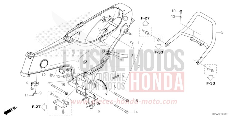 FRAME BODY/REAR GRIP for Dax ST125 PEARL CADET GRAY (NHB95) from 2023
